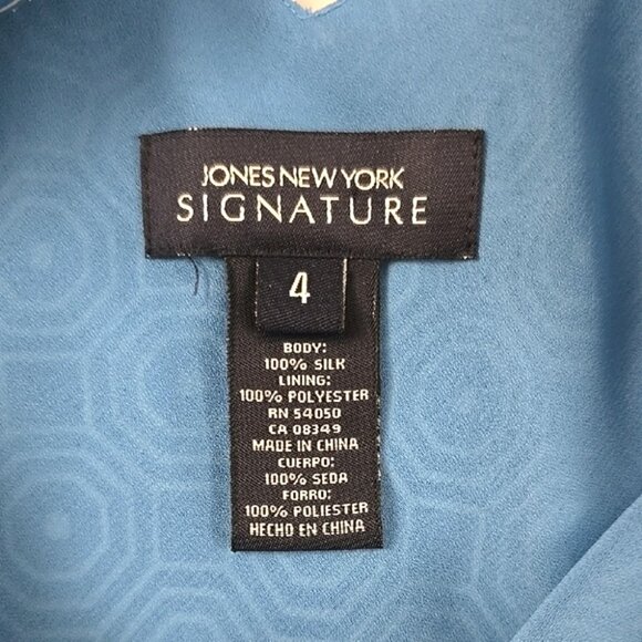 Jones New York Signature Blue White V Neck Sleeveless Dress Silk Lining  Size 4 - Picture 8 of 13